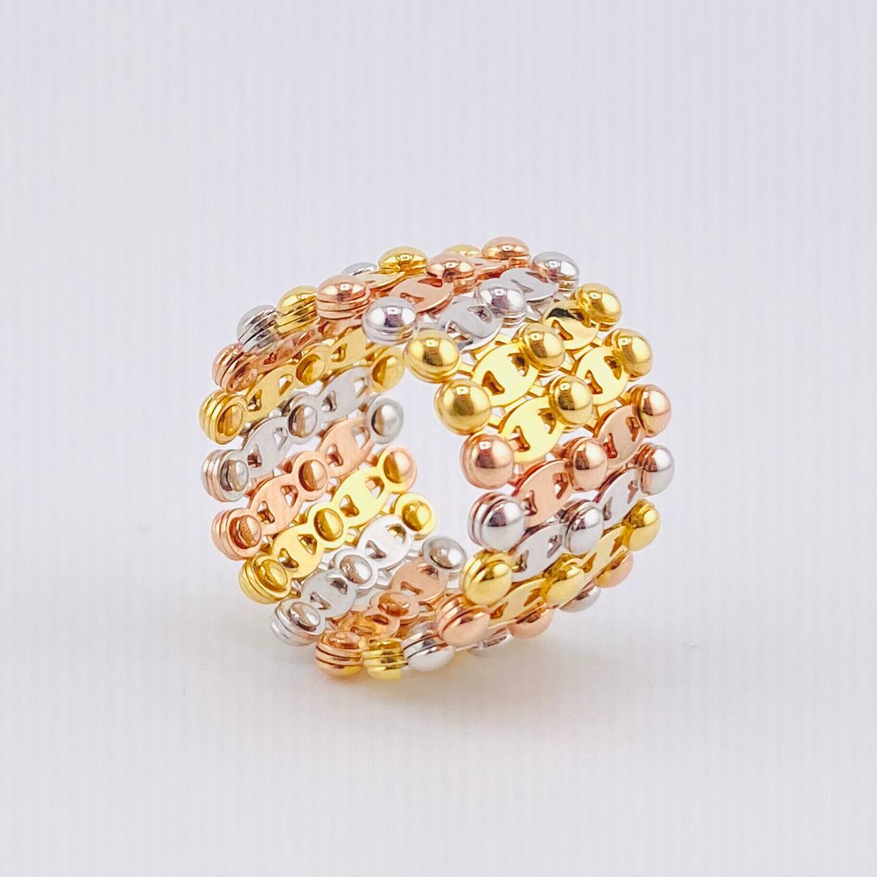 Anillo Pulso Convertible Escalera 9.05gr / T5 1/2 / Tres Oros +4 18K *