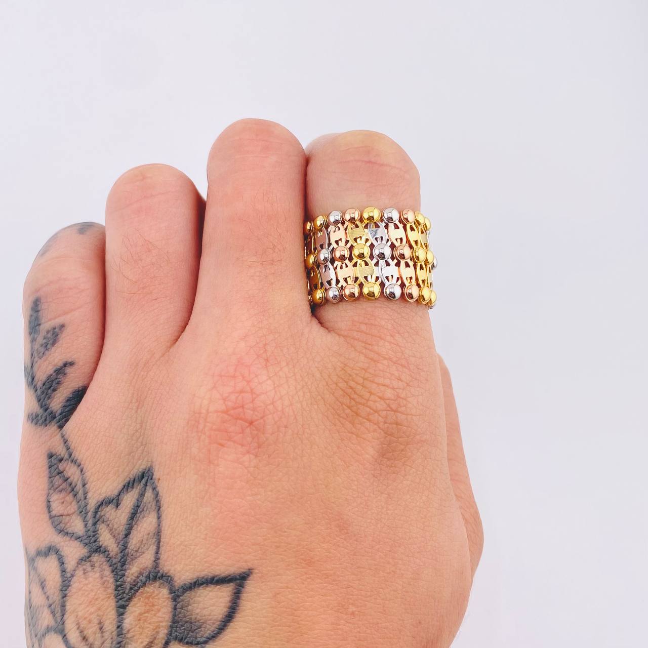 Anillo Pulso Convertible Escalera 9.05gr / T5 1/2 / Tres Oros +4 18K *