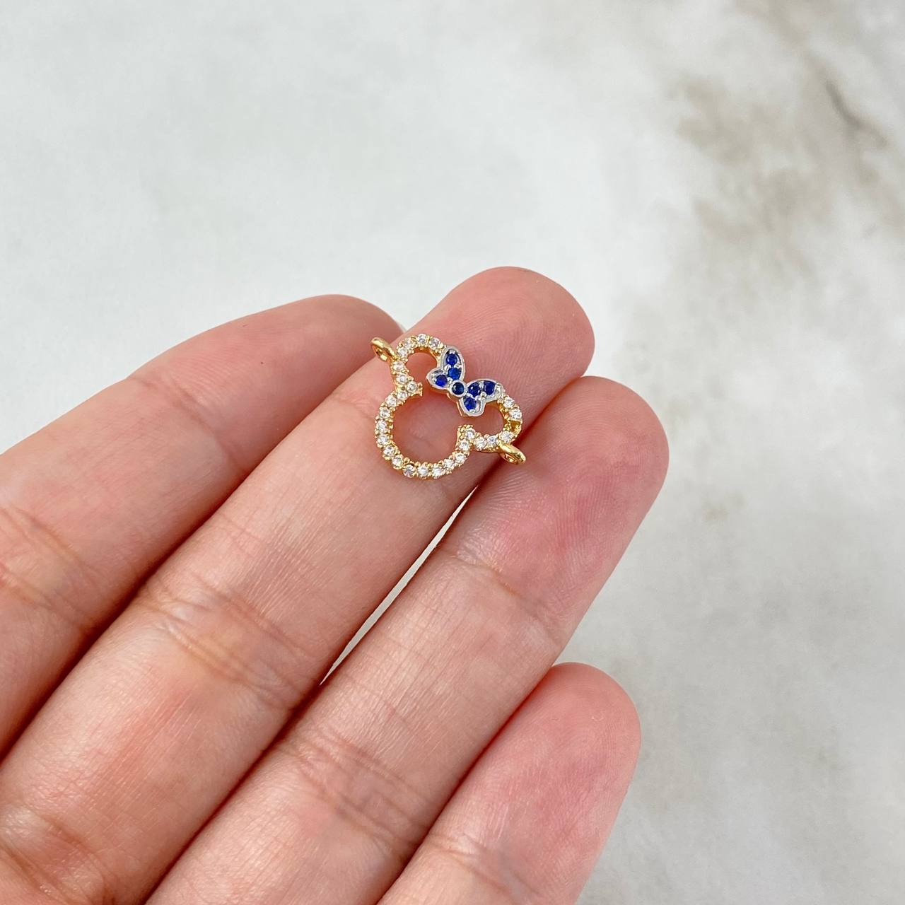 Charm Mouse Bow 1.1gr / 1.6cm / White Blue Zircons Two Yellows Gold White *