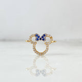 Charm Mouse Bow 1.1gr / 1.6cm / White Blue Zircons Two Yellows Gold White *
