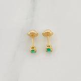 Stud Earrings Four Prongs Emeralds 15pts 0.65g / in / 1.3mm Yellow Gold 18K