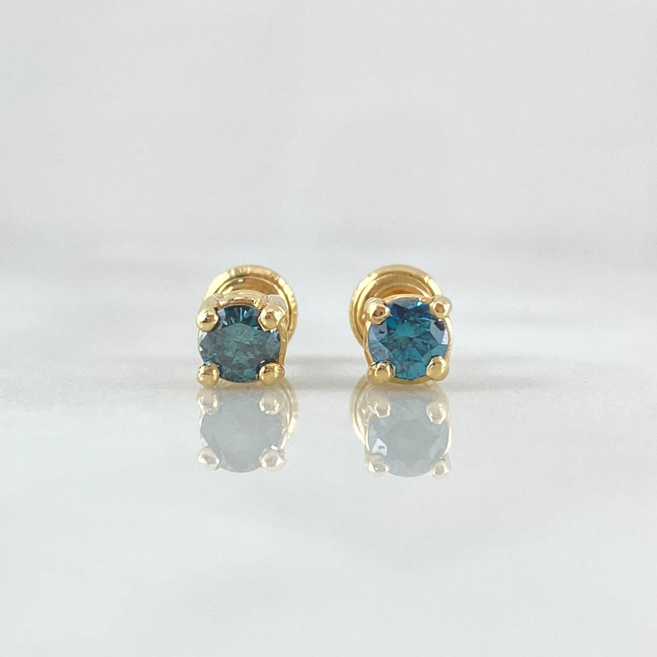Stud Earrings Circle Four Claws 1.55gr / 5mm Blue Diamonds 50pts Yellow Gold 18K (Jewel) ©