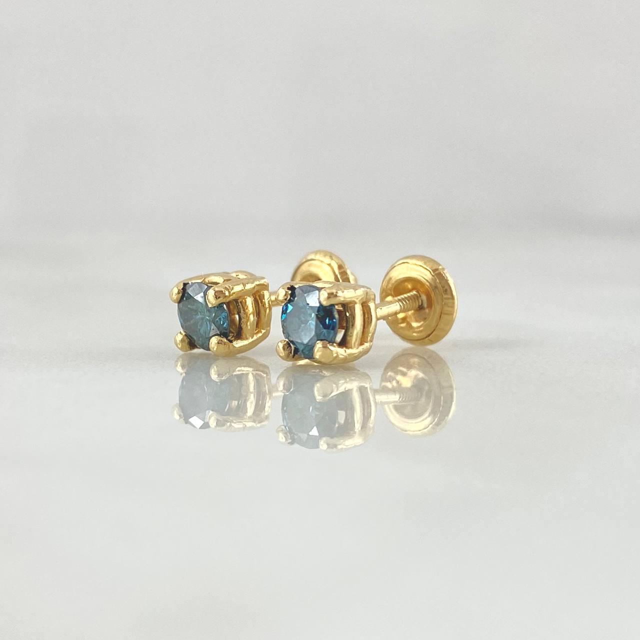 Stud Earrings Circle Four Claws 1.55gr / 5mm Blue Diamonds 50pts Yellow Gold 18K (Jewel) ©