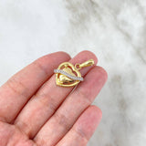 Pendant Heart Ribbon 3.3gr / 2.8cm / White Zircons Two Yellow and White Golds