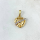 Pendant Heart Ribbon 3.3gr / 2.8cm / White Zircons Two Yellow and White Golds