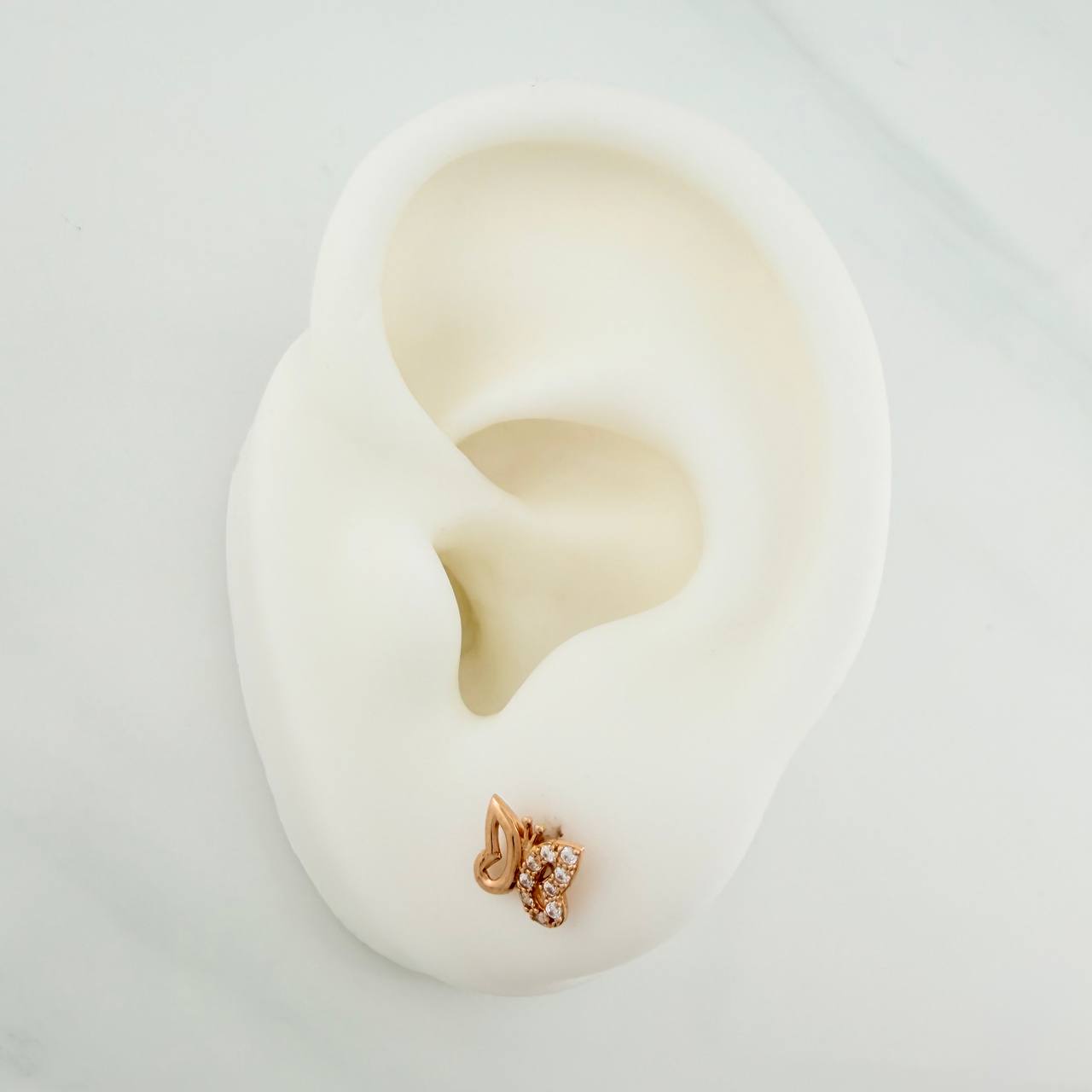 Butterfly Silhouette Stud Earrings 0.9gr / 6.66mm 18K Rose Gold %