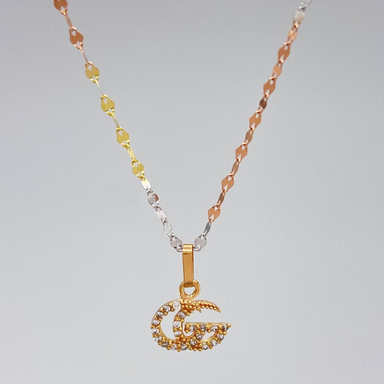 Set Mirror Flower Chain + Pendant Gg / 1.4gr / 17 3/4 in Three 18K Golds