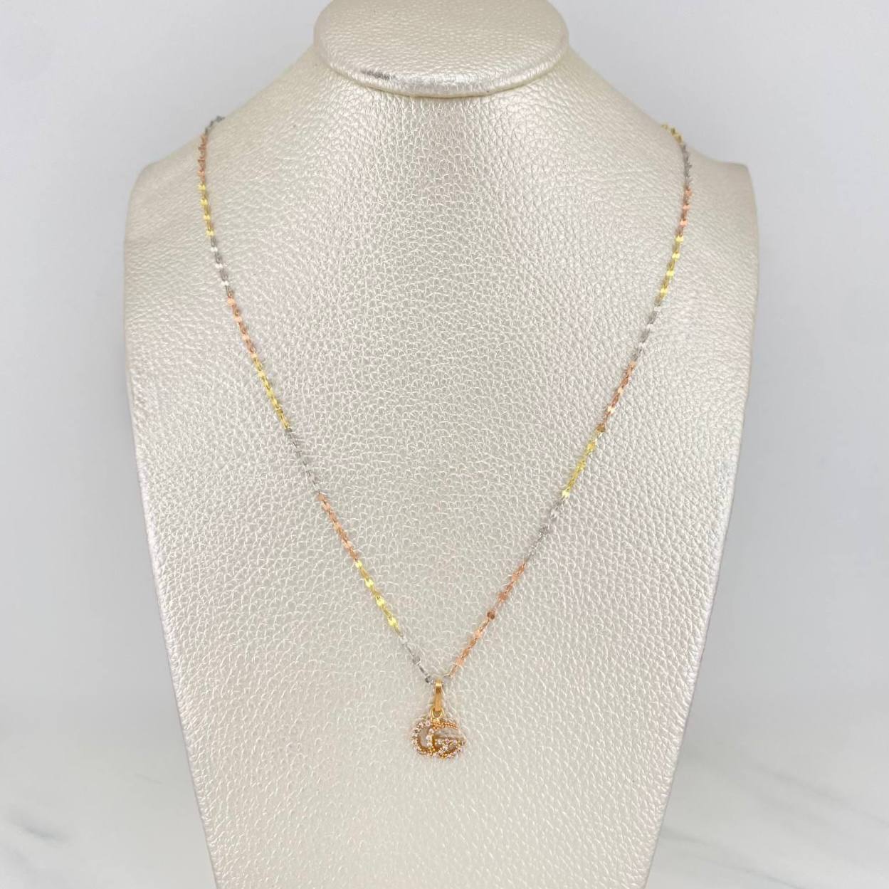 Set Mirror Flower Chain + Pendant Gg / 1.4gr / 17 3/4 in Three 18K Golds