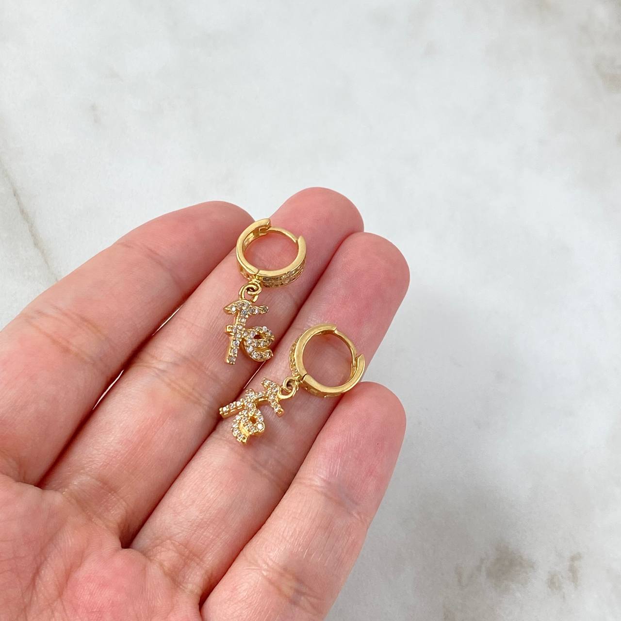 Hoop Earrings Fe 4.05gr / 2.5cm / White Zircons Yellow Gold