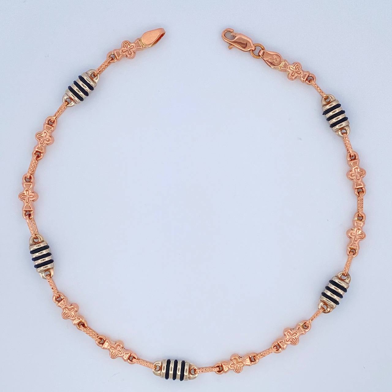 Tobillera Rustica Flores 6gr / 10 1/4 in / 4.4mm Dos Oros Blanco Rosa 18K %
