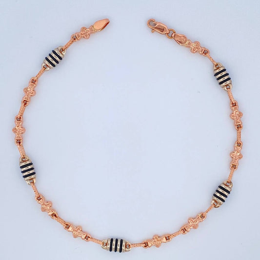 Tobillera Rustica Flores 6gr / 10 1/4 in / 4.4mm Dos Oros Blanco Rosa 18K %