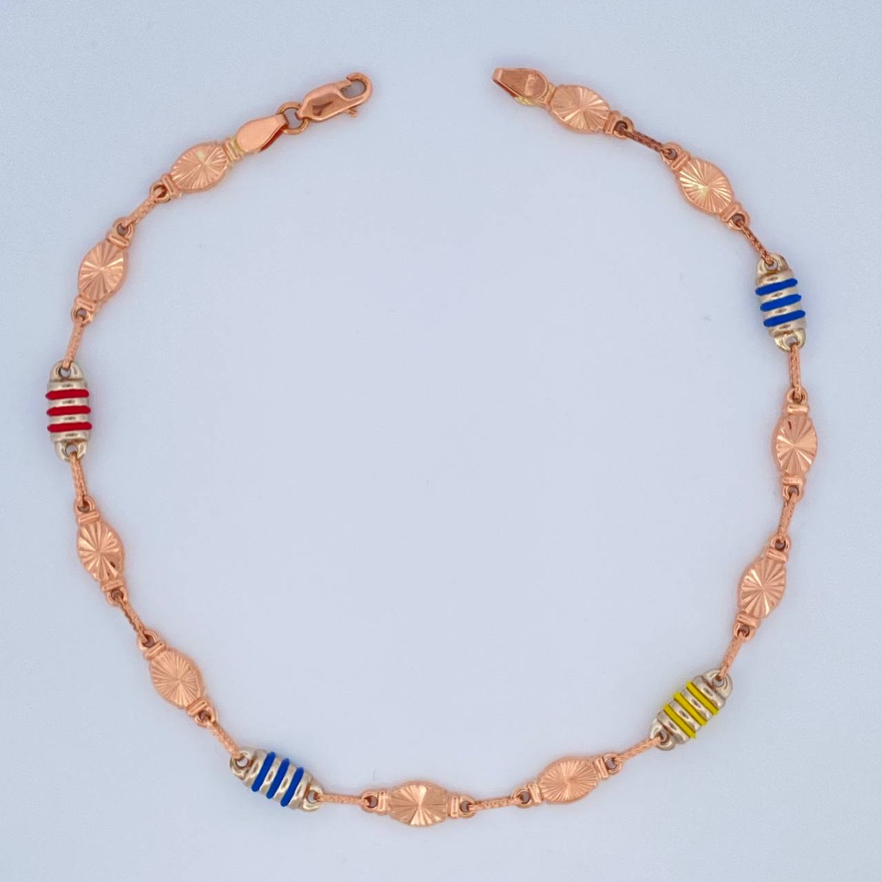 Tobillera Rustica Eslabon 6.15gr / 10 1/2 in / 4.6mm Dos Oros Rosa Blanco 18K %