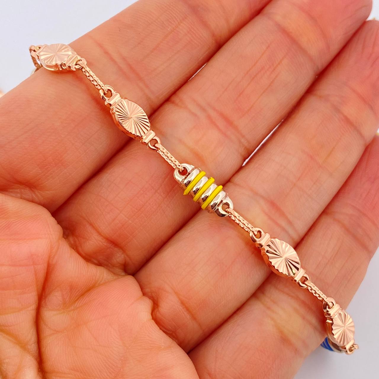 Tobillera Rustica Eslabon 6.15gr / 10 1/2 in / 4.6mm Dos Oros Rosa Blanco 18K %