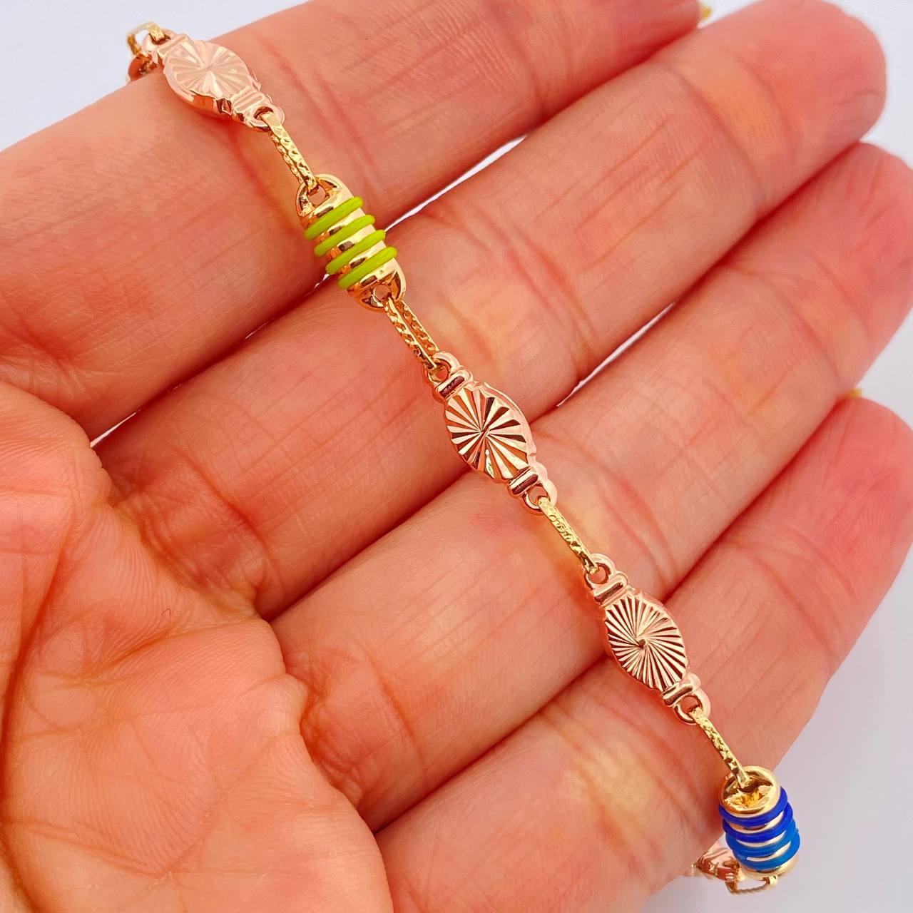 Tobillera Rustica Eslabon 5.8gr / 10 in / 4.5mm Dos Oros Amarillo Rosa 18K %