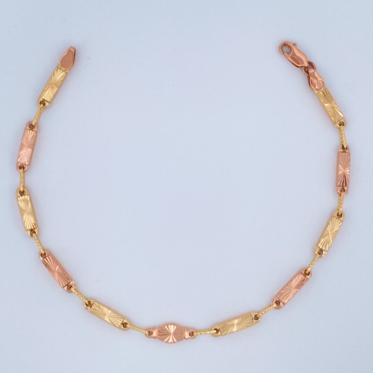 Pulso Rustica Eslabon 5gr / 8 1/2 in / 3.4mm  Dos Oros Rosa Amarillo 18K %