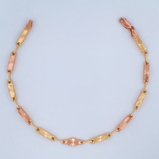 Pulso Rustica Eslabon 5gr / 8 1/2 in / 3.4mm  Dos Oros Rosa Amarillo 18K %