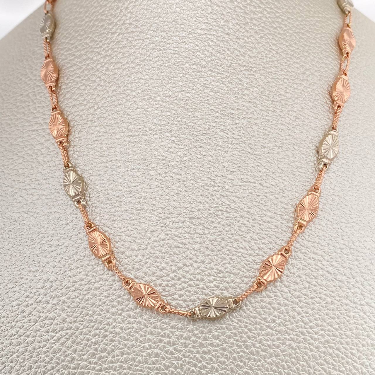 Cadena Rustica Eslabon 12.8gr / 24 1/2 in / 5.2mm Dos Oros Blanco Rosa 18K %
