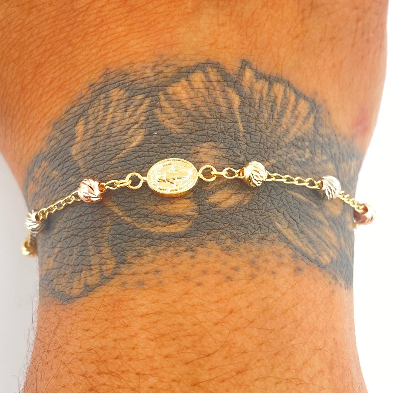 Denario Style Bracelet Miraculous Virgin 2.7gr / 7 1/2 in / 4mm Three Golds 18K %