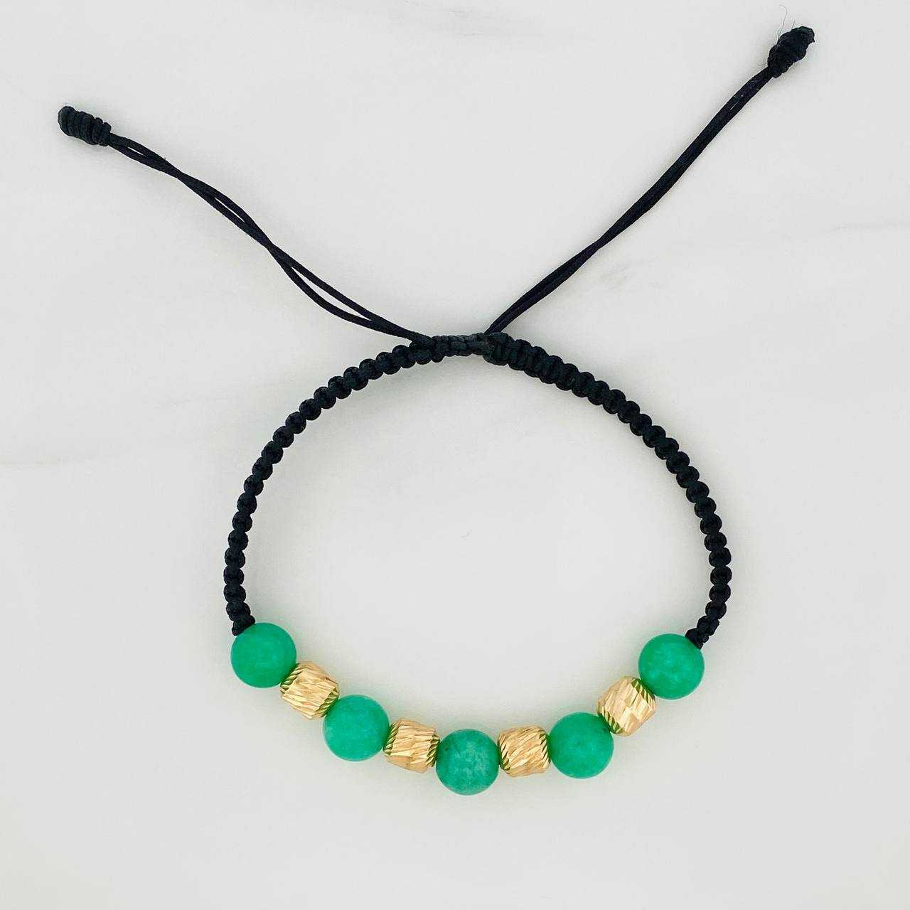 Black Woven Bracelet Rough Emerald 5 Units / 5Mm 18K Yellow Gold