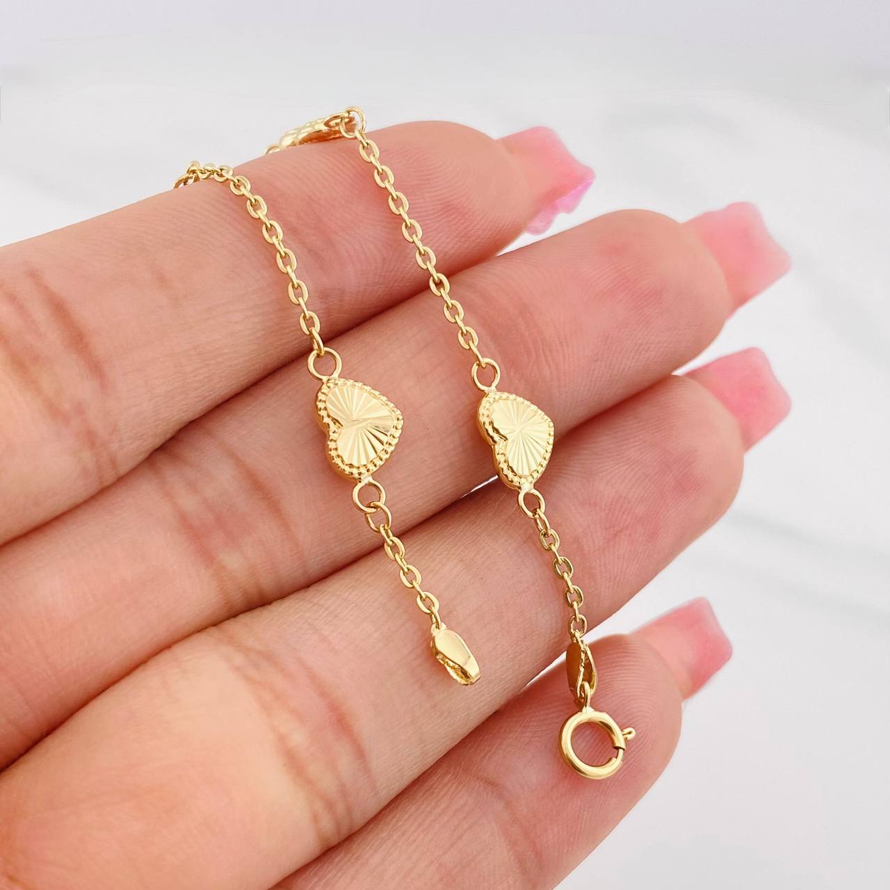 Classic Link Bracelet Heart Diamond Cut 2.3g / 7 1/2 in / 1.02mm Yellow Gold 18K