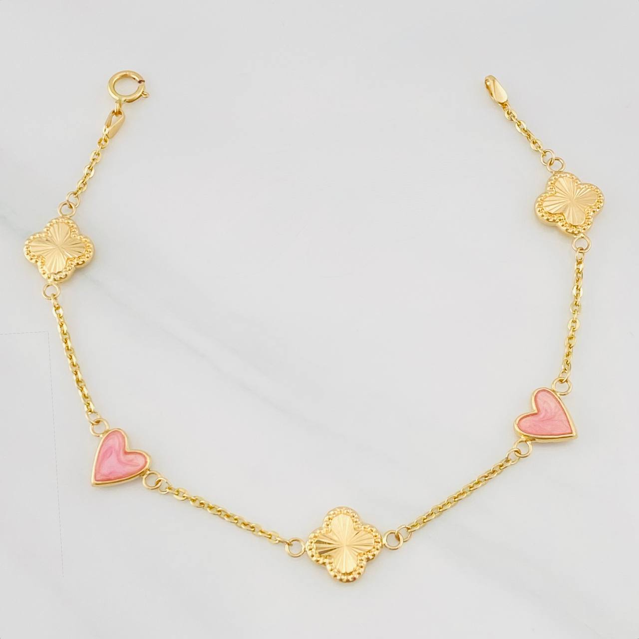Classic Link Bracelet Clover Heart 3.3g / 7 in / 1.43mm Yellow Gold 18K