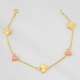 Classic Link Bracelet Clover Heart 3.3g / 7 in / 1.43mm Yellow Gold 18K