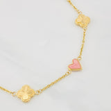 Classic Link Bracelet Clover Heart 3.3g / 7 in / 1.43mm Yellow Gold 18K