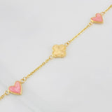 Classic Link Bracelet Clover Heart 3.3g / 7 in / 1.43mm Yellow Gold 18K