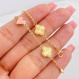 Classic Link Bracelet Clover Heart 3.3g / 7 in / 1.43mm Yellow Gold 18K