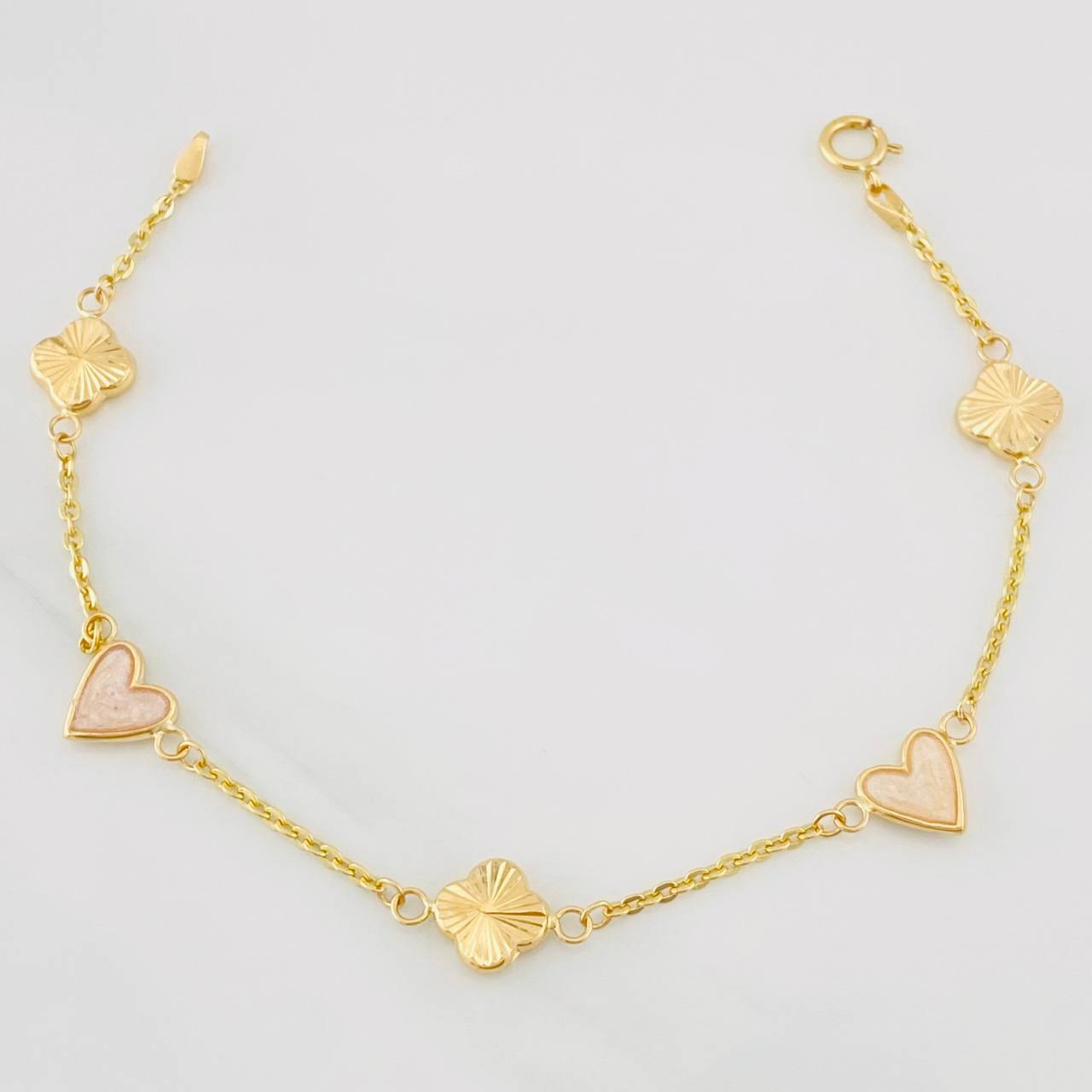 Classic Link Bracelet Clover Heart 2.4g / 7 in / 0.96mm Yellow Gold 18K