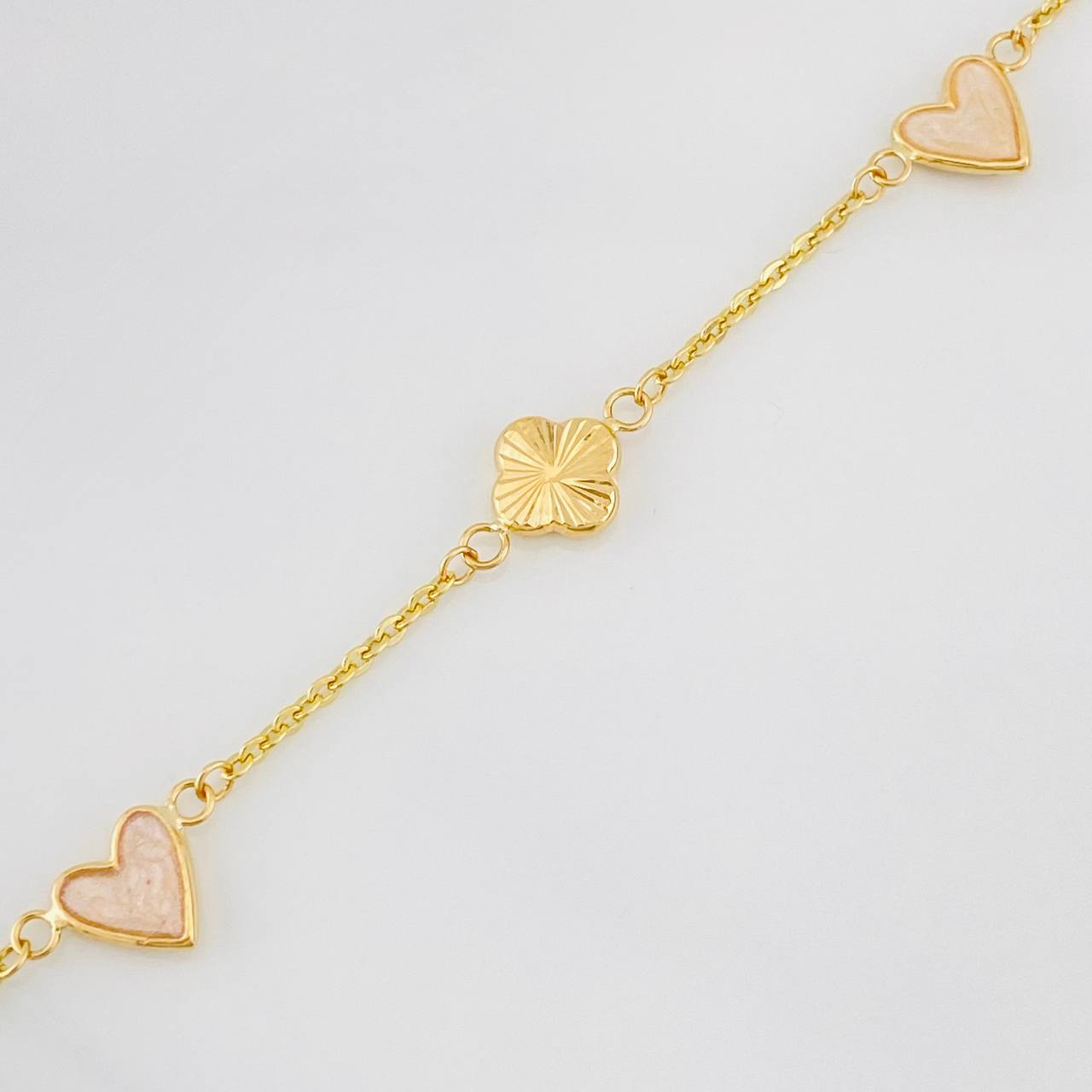 Classic Link Bracelet Clover Heart 2.4g / 7 in / 0.96mm Yellow Gold 18K