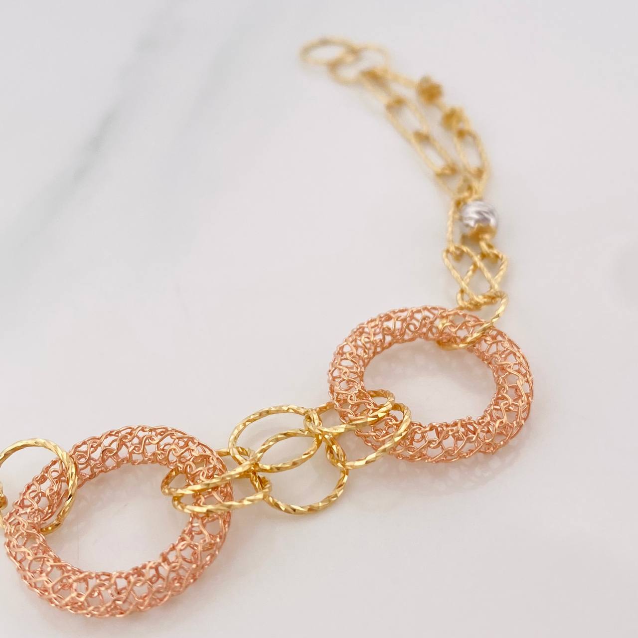 Pulso Aros 7g / 7 in / 3.17mm Tres Oros Amarillo Blanco Rosa 18K