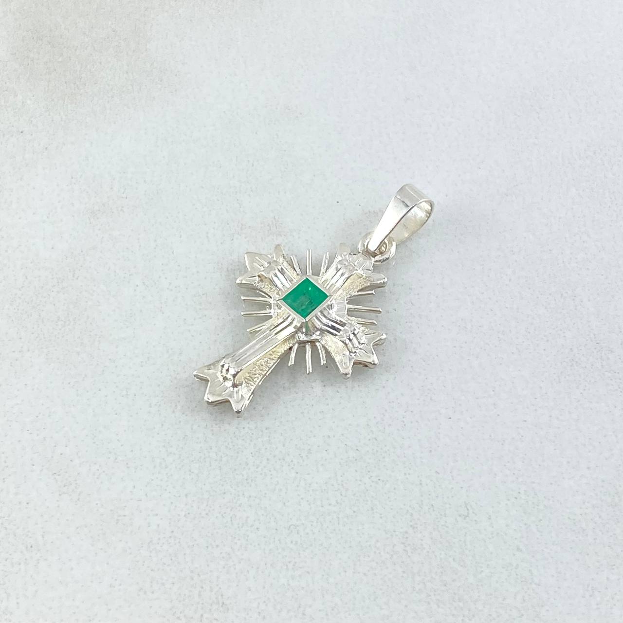 Dije Crúz De Altar 1.2gr / 2.5cm / Esmeralda 10pts Plata 925 18K (Joya) ©