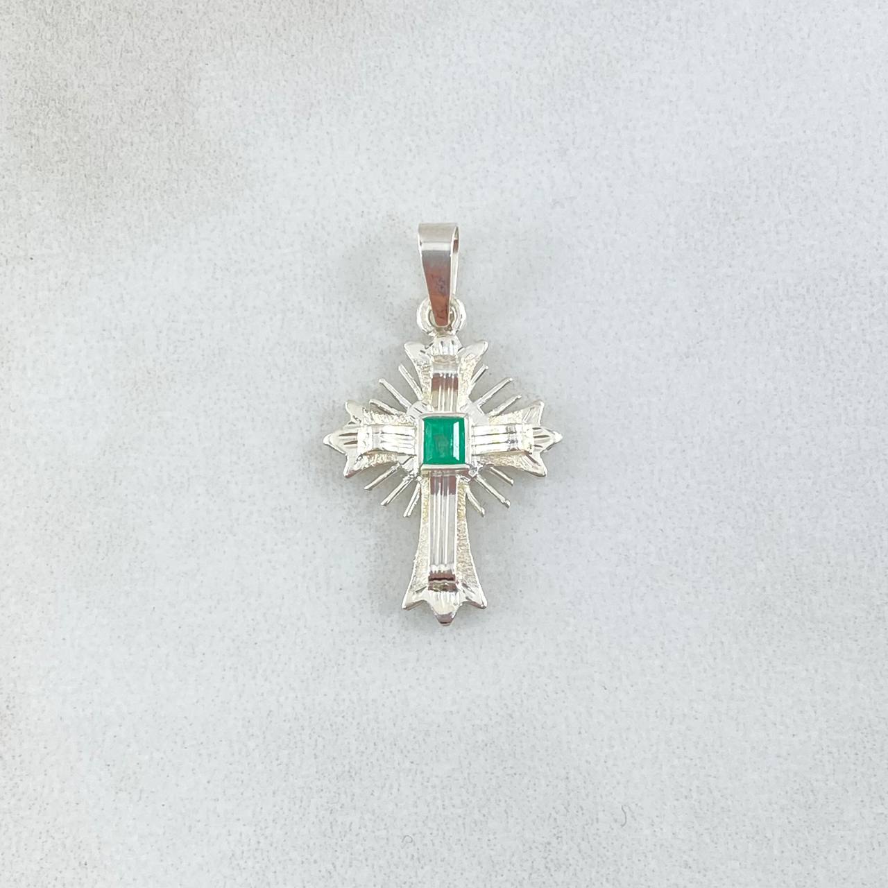 Dije Crúz De Altar 1.2gr / 2.5cm / Esmeralda 10pts Plata 925 18K (Joya) ©
