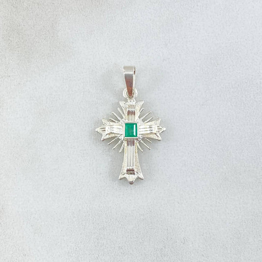 Dije Crúz De Altar 1.15gr / 2.5cm / Esmeralda 10pts Plata 925 Oro Amarillo 18K (Joya)
