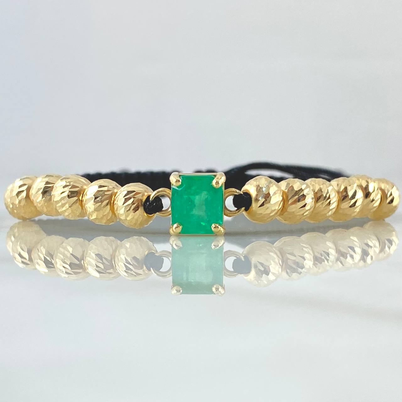Black Bracelet Charm Four Claw Box 2gr / 6mm Beads Diamond Cut 12 pcs Emerald 1.70 Qts Yellow Gold 18K (Jewel) *