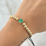 Black Bracelet Charm Four Claw Box 2gr / 6mm Beads Diamond Cut 12 pcs Emerald 1.70 Qts Yellow Gold 18K (Jewel) *