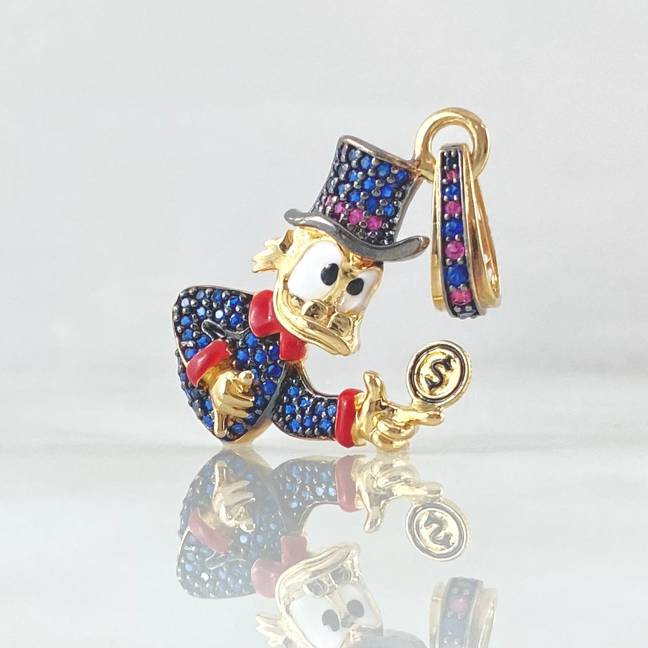 Pendant Inspired Duck 5.15gr / 3.6cm / Blue Fuchsia Zircons Yellow Gold 18K ©