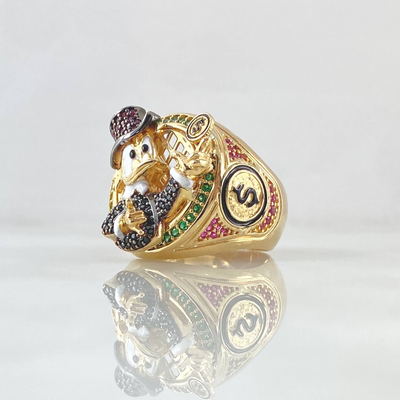 "Duck Millionaire Ring Inspired 16.65gr / T9 3/4 / Multicolor Zircons Yellow Gold 18K ©"