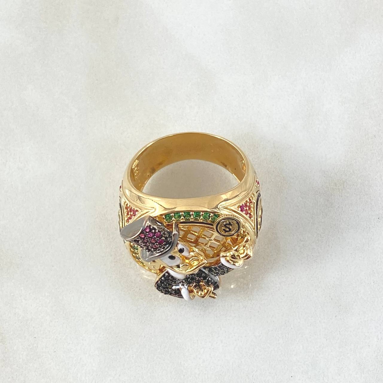 "Duck Millionaire Ring Inspired 16.65gr / T9 3/4 / Multicolor Zircons Yellow Gold 18K ©"