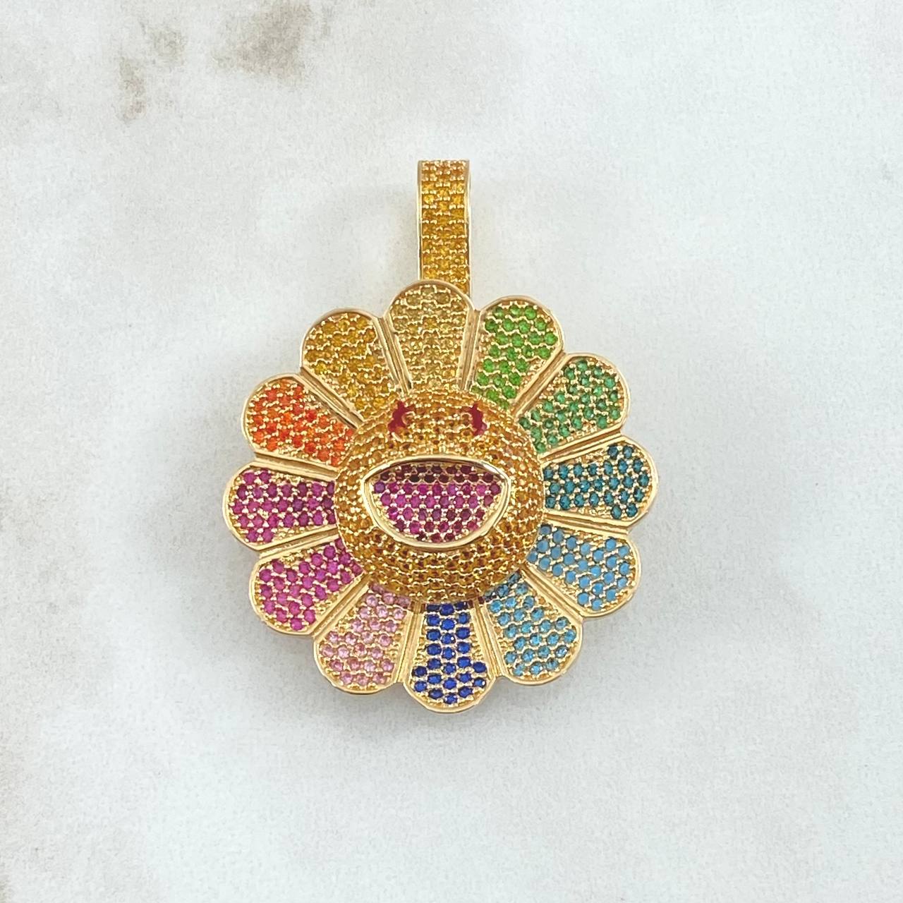 Dije Flor Animado Movil 18.7gr / 4.6cm / Circones Multicolor Oro Amarillo 18K ©