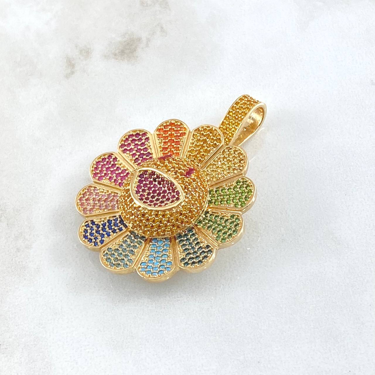 Dije Flor Animado Movil 18.7gr / 4.6cm / Circones Multicolor Oro Amarillo 18K ©