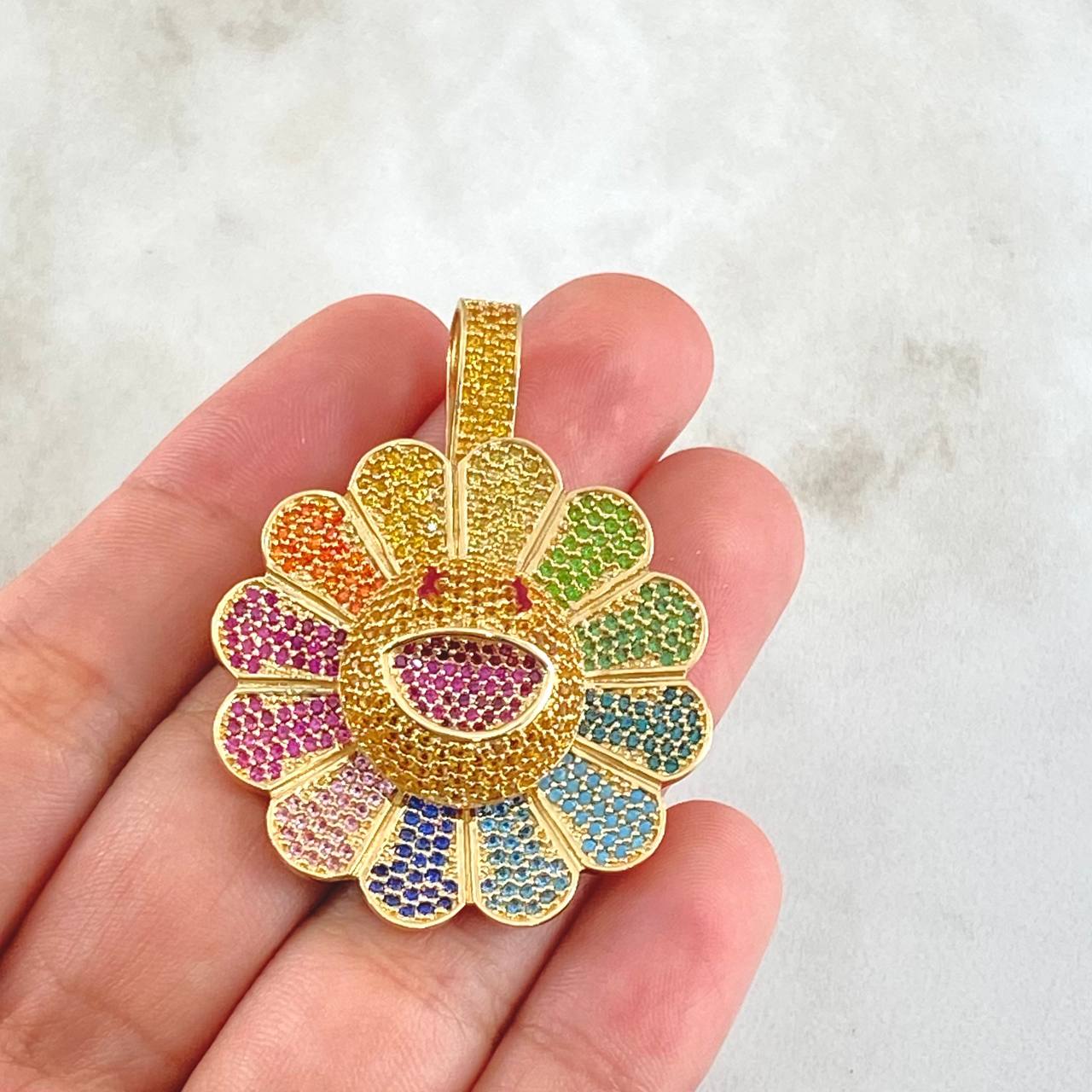 Dije Flor Animado Movil 18.7gr / 4.6cm / Circones Multicolor Oro Amarillo 18K ©