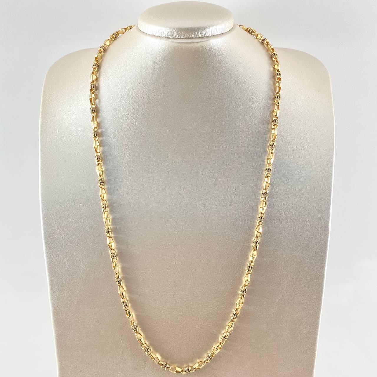 Cadena Granada Miniatura 47.95gr / 65cm / Circones Blancos Negros Oro Amarillo 18K ©