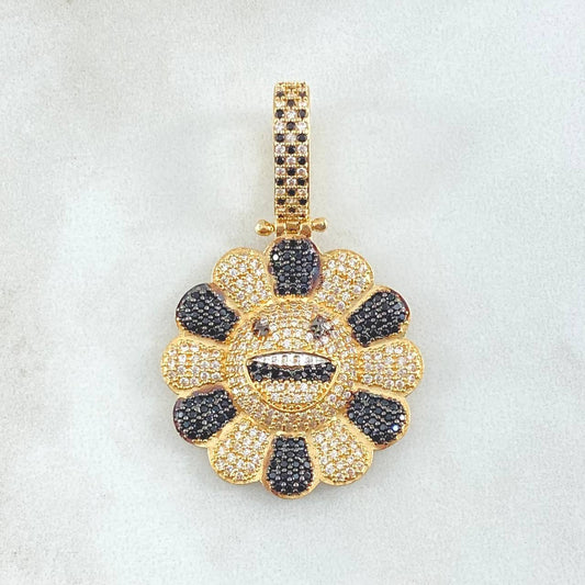 Pendant White and Black Emogi Flower 9.55gr / 4.5cm / Black White Zircons Yellow Gold 18K ©