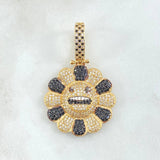 Pendant White and Black Emogi Flower 9.55gr / 4.5cm / Black White Zircons Yellow Gold 18K ©