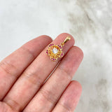 Pendant Flower 2.05gr / 2.1cm / White Fuchsia Zircons Yellow Gold