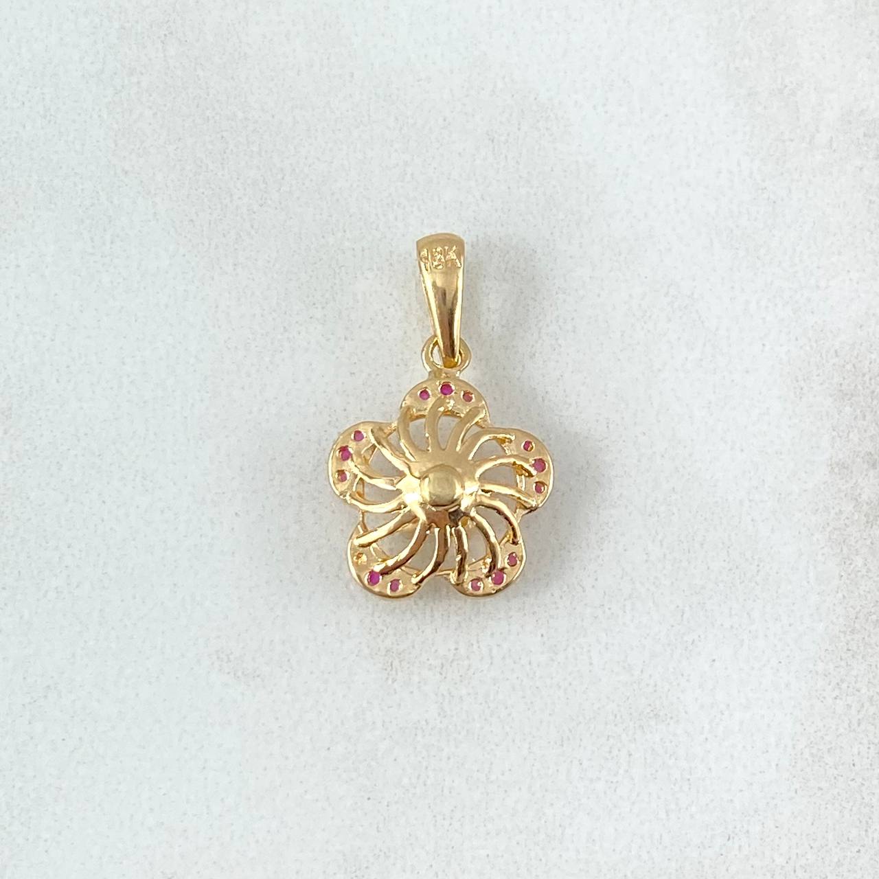 Pendant Flower 2.05gr / 2.1cm / White Fuchsia Zircons Yellow Gold