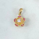 Pendant Flower 2.05gr / 2.1cm / White Fuchsia Zircons Yellow Gold