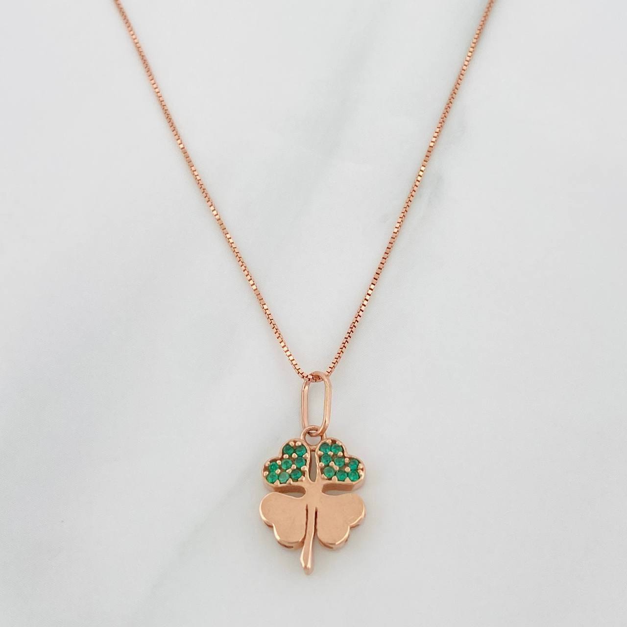 Set Paperclip Chain + Clover Pendant / 2g / 18 in Rose Gold 18K